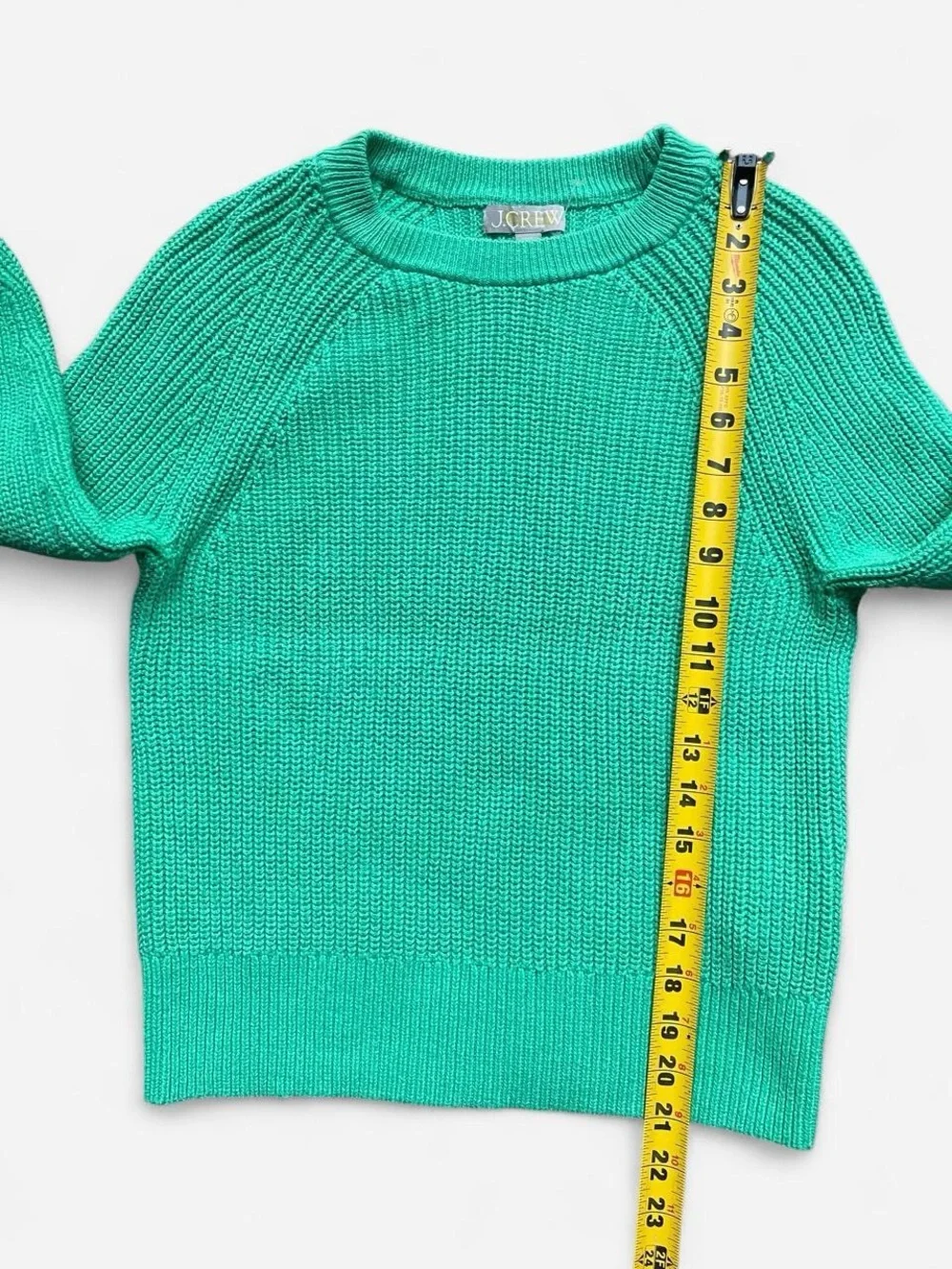 J.Crew Green Ribbed Chunky Knit Cotton Minimalist Classic Sweater Sp23 Sz XXS